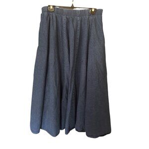 Womens Willowbend Vintage Denim Skirt Large Elastic Waist Pockets Maxi AS IS USA